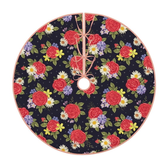 Sikiie Red Rose Flower Nativity Christmas Tree Skirt, Jesus Christian Winter Holiday Tree Mat Decoration(30-48IN)48"