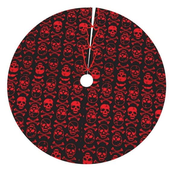 Sikiie Red Skulls With Crossbones 30-48 inches {designName} Print Christmas Tree Skirt Snowman Xmas Tree Skirt with Edge Christmas Decorations for Holiday Party-30"