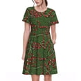 thumbnail image 1 of Sikiie Red Snake Print Women's Short-sleeved Dress, Round Neck Slim Knee-length Dress, Summer Clothing Suitable for Daily Leisure and Vacation, 1 of 6