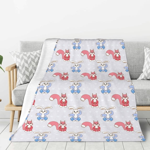 Sikiie Red Squirrel And Blue Rabbit Cozy Flannel Fleece Throw Blanket: Lightweight & Thick for All Seasons - Perfect for Women, Men, & Kids"50"x40"