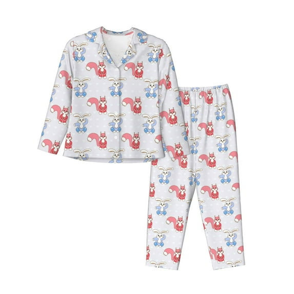 Sikiie Red Squirrel And Blue Rabbit Women's Long-Sleeve Shirt and Full-Length Bottom Pajama Set (s-xxl)-Large