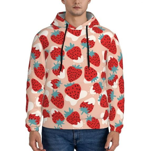 Sikiie Red Strawberry Men's Hoodie, Essentials Hoodie, Sweatshirt, Pullover Hooded Sweatshirt for Men-4X-Large
