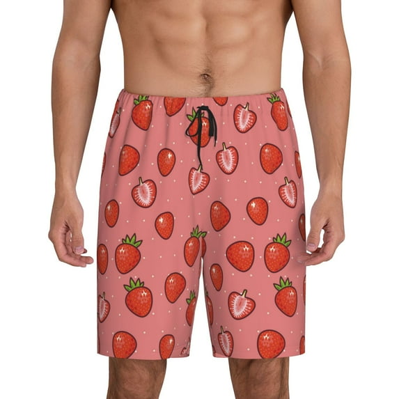 Sikiie Red Strawberry Mens Pajama Shorts, Lightweight Lounge Pant with Pockets Soft Sleep Pj Shorts for MenX-Large