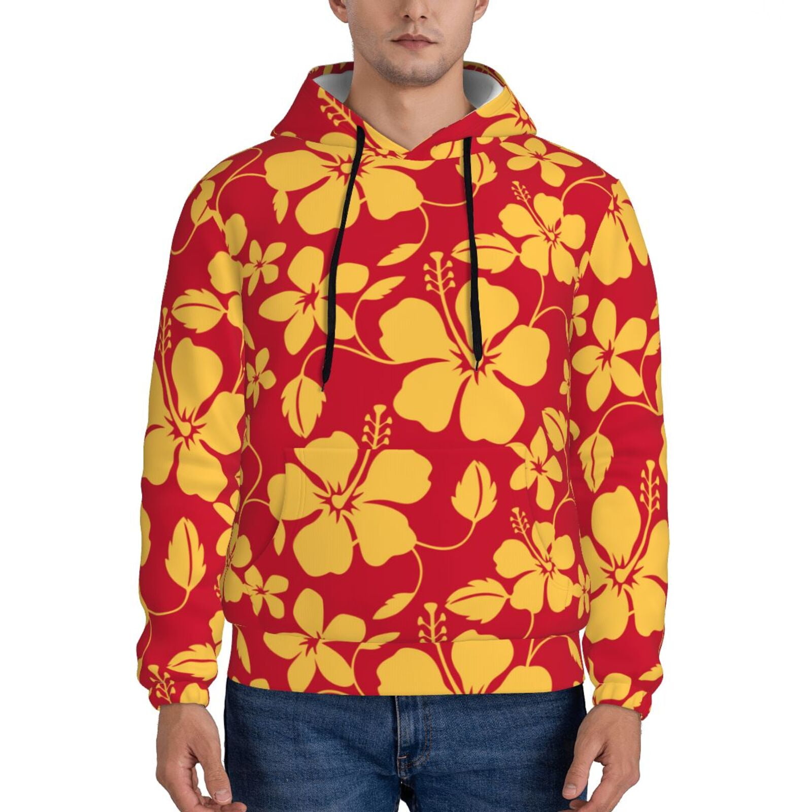 Sikiie Red Vintage Flowers Men's Hoodie, Essentials Hoodie, Sweatshirt