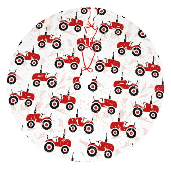 Sikiie Red Wheeled Tractors 30-48 inches {designName} Print Christmas Tree Skirt Snowman Xmas Tree Skirt with Edge Christmas Decorations for Holiday Party48"