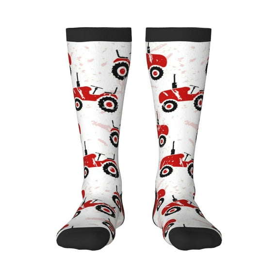 Sikiie Red Wheeled Tractors Knee Socks, High Socks Long Stretchy Sock Women Knee High Stocking, Long Socks for Women