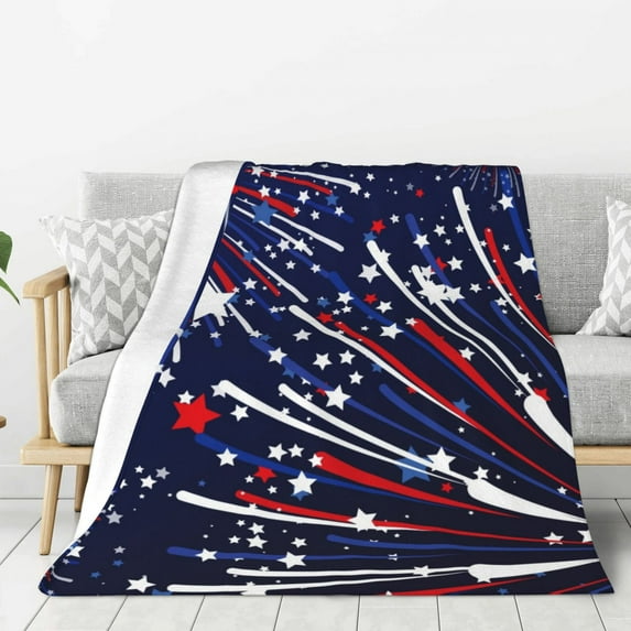 Sikiie Red White Blue Fireworks 1 Cozy Flannel Fleece Throw Blanket: Lightweight & Thick for All Seasons - Perfect for Women, Men, & Kids"60"x50"