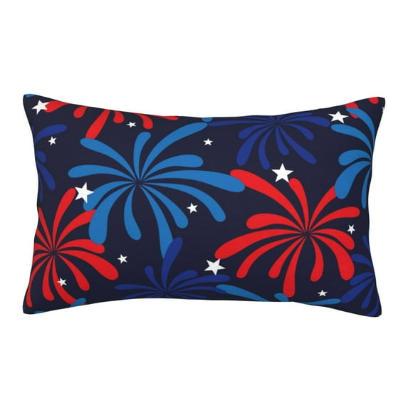 Sikiie Red White Blue Fireworks Print Plush Pillow Cover, Wrinkle-proof and Stain-resistant Pillow Protector without Pillow Core, Home Decoration-16"x24"