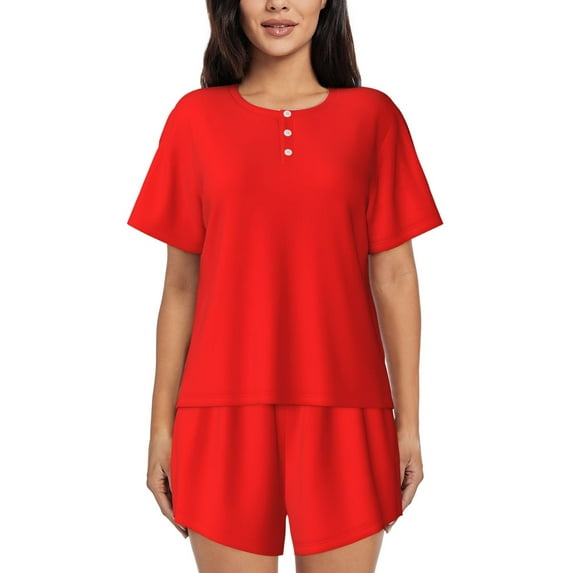 Sikiie Red Womens Pajama Sets Short Sleeve Top With Pants Sleepwear 2 Piece Lounge SetX-Large