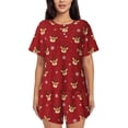 thumbnail image 1 of Sikiie Reindeer Faces Festive Red Womens Pajama Sets Short Sleeve Top With Pants Sleepwear 2 Piece Lounge Set-Large, 1 of 6