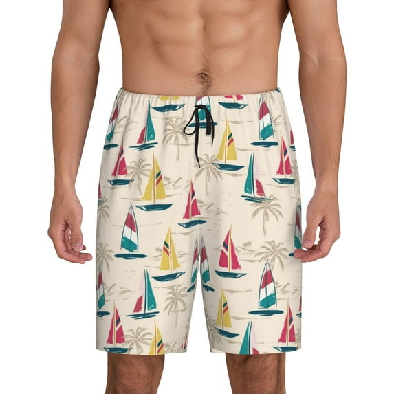 Sikiie Reto Marine Nautical Mens Pajama Shorts, Lightweight Lounge Pant with Pockets Soft Sleep Pj Shorts for Men3X-Large