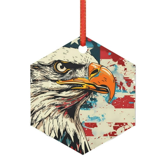 Sikiie Retro American Eagle Acrylic Christmas Ornament Pendant Christmas Ornaments Hanging Ornament for Christmas Winter New Year Party -Hexagon