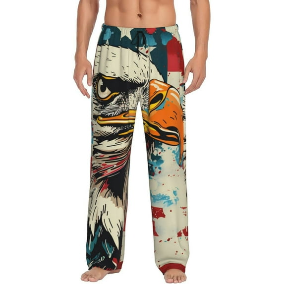 Sikiie Retro American Eagle Pajama Pants Men, PJ Bottoms, Sleep & Lounge Pants-Medium