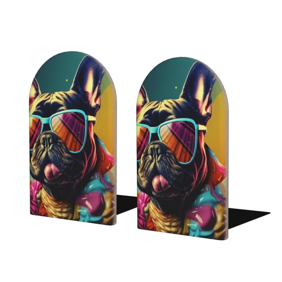Sikiie Retro Bulldog Sunglasses Bookends 1 Pair, Wood Bookends for Shelves, Book Ends for Shelves, Book Shelf Holder for Home Office