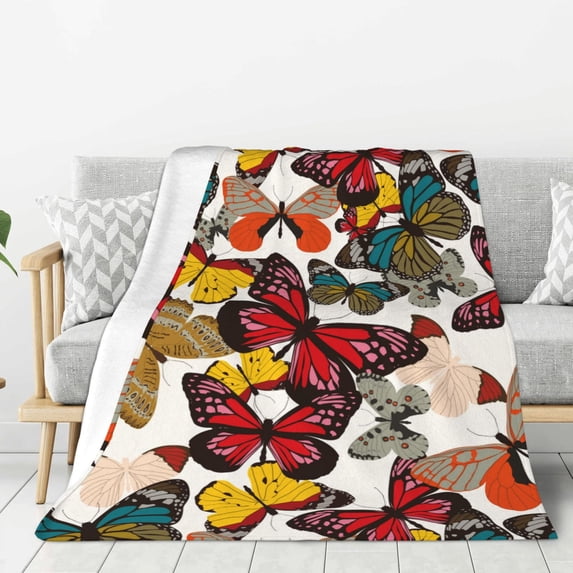 Sikiie Retro Floral Butterfly Cozy Flannel Fleece Throw Blanket: Lightweight & Thick for All Seasons - Perfect for Women, Men, & Kids"60"x50"