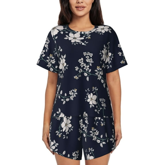 Sikiie Retro Flower Womens Pajama Sets Short Sleeve Top With Pants Sleepwear 2 Piece Lounge SetLarge