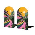 thumbnail image 1 of Sikiie Retro Futuristic Landscape Bookends 1 Pair, Wood Bookends for Shelves, Book Ends for Shelves, Book Shelf Holder for Home Office, 1 of 7
