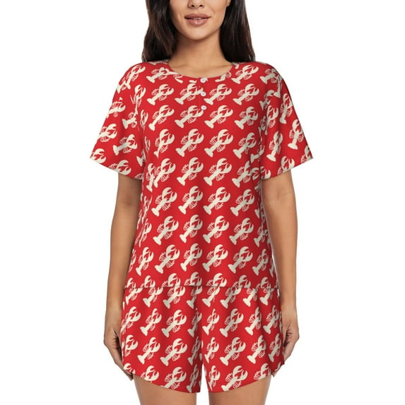Sikiie Retro Lobsters Womens Pajama Sets Short Sleeve Top With Pants Sleepwear 2 Piece Lounge Set-XX-Large