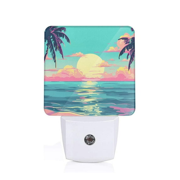 Sikiie Retro Palm Beach Sunset Led Night Light, Warm White,Cool White Lights for Bathroom,Hallway,Bedroom, Kids Room-UK