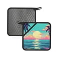 thumbnail image 1 of Sikiie Retro Palm Beach Sunset Pot Holders Kitchen Insulation Mats Heat Resistant Pot-Holder Oven Anti-Scald Pads for Cooking Baking, 7.1*7.1inch, 1 of 8