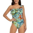 thumbnail image 1 of Sikiie Retro Seamless Flying Butterflies Print Women One Piece Swimsuits Tummy Control One Shoulder Bathing Suits Ruffle Swimwear, From S to XXL-X-Large, 1 of 6