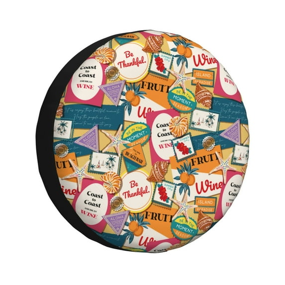 Sikiie Retro Summer Stamp PVC Leather Spare Tire Wheel Cover Spare Tire Cover, for Car Truck SUV Camper Trailer Universal Fit(14-17in)-16 inch