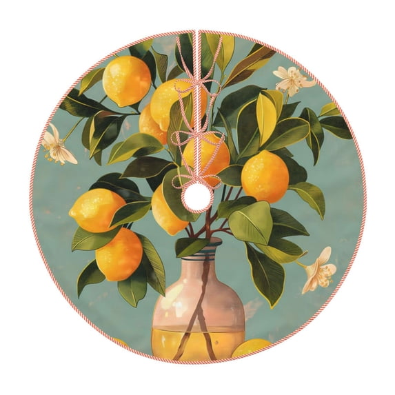 Sikiie Retro Warm Lemon Flower Christmas Tree Skirt, Christmas Tree Decorations, Christmas Decor, Tree Mat Decoration(30-48IN)-30"