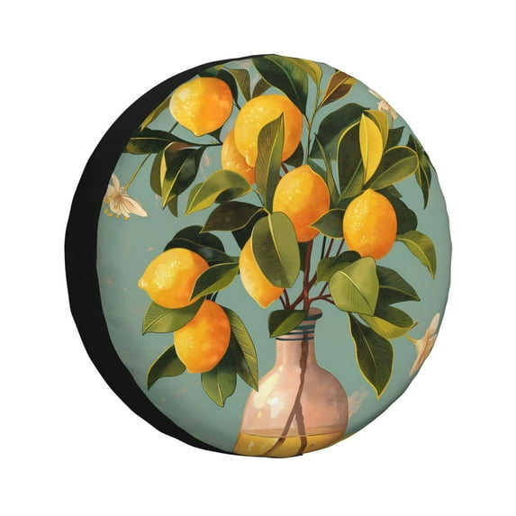 Sikiie Retro Warm Lemon Flower PVC Leather Spare Tire Wheel Cover Spare Tire Cover, for Car Truck SUV Camper Trailer Universal Fit(14-17in)-16 inch