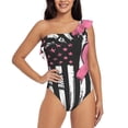thumbnail image 1 of Sikiie Ribbon Breast Cancer Awareness Print Women One Piece Swimsuits Tummy Control One Shoulder Bathing Suits Ruffle Swimwear, From S to XXL-Large, 1 of 6