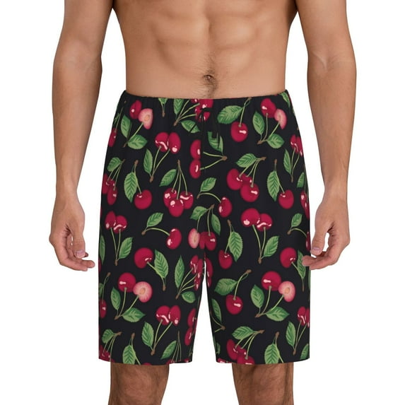 Sikiie Ripe Red Cherry Mens Pajama Shorts, Lounge Pant, Men's shorts,Sleep Pj Shorts for Men-XX-Large
