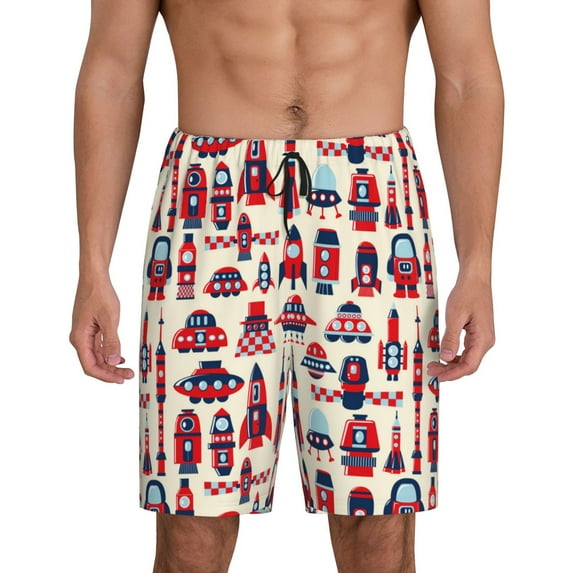 Sikiie Rocket Pattern Mens Pajama Shorts, Lightweight Lounge Pant with Pockets Soft Sleep Pj Shorts for MenSmall