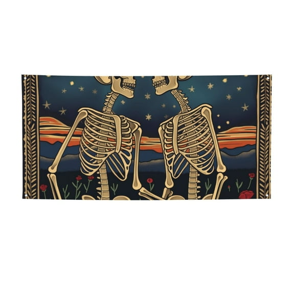 Sikiie Romantic Skeletons Under Moon Custom Banners and Signs Customize Outdoor, Personalized Banner with Logo Text for Party Birthday, Customized Banner Decoration-Medium