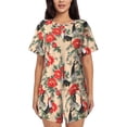 thumbnail image 1 of Sikiie Roosters And Peonies Flowers Womens Pajama Sets Short Sleeve Top With Pants Sleepwear 2 Piece Lounge Set-4X-Large, 1 of 6
