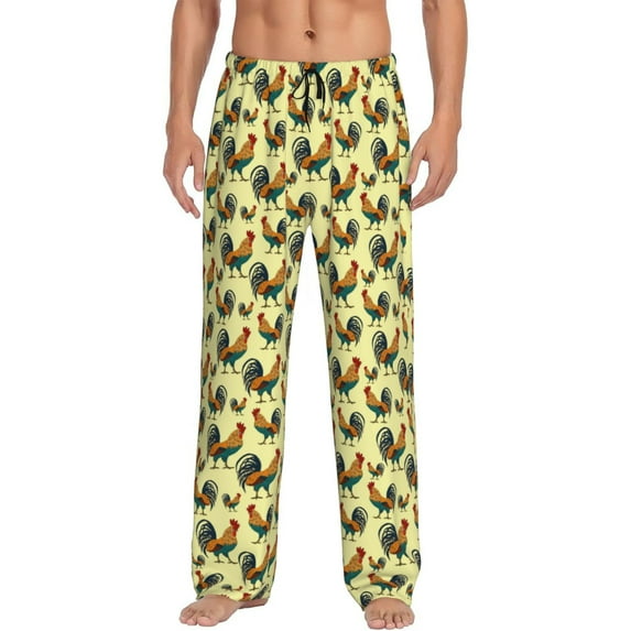 Sikiie Roosters In Farm Pajama Pants Men, PJ Bottoms, Sleep & Lounge Pants-X-Large
