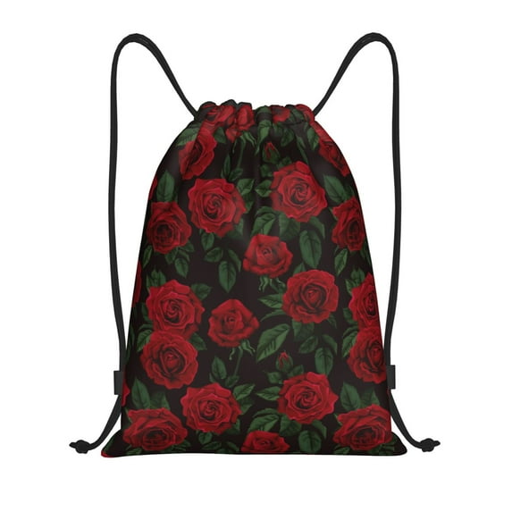 Sikiie Rose Drawstring Backpack Drawstring Bags, Draw String Back Bag for Sports, Gym, Travel, Swimming, Beach-Medium