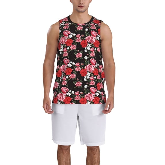 Sikiie Rose Flowers Basketball Jersey Reversible Men's Mesh Athletic Sports Shirts Training Practice S-4XLMedium