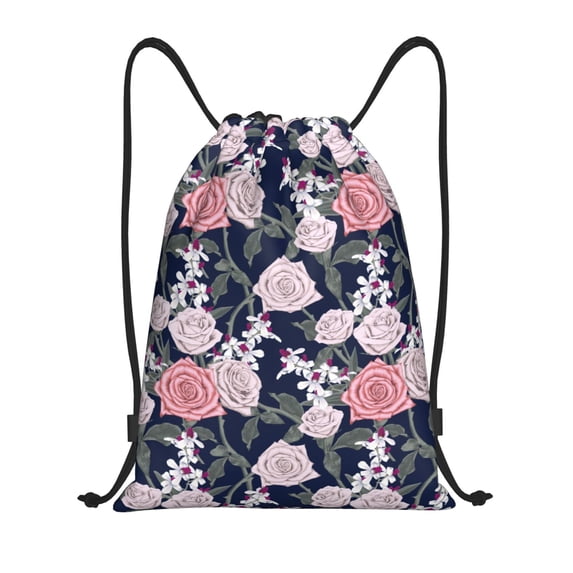 Sikiie Rose Flowers Drawstring Backpack Drawstring Bags, Draw String Back Bag for Sports, Gym, Travel, Swimming, Beach-Small