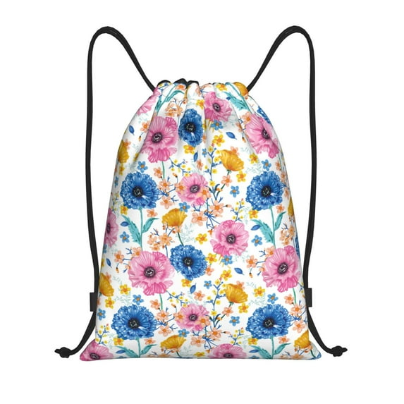 Sikiie Rose Flowers Drawstring Backpack Drawstring Bags, Draw String Back Bag for Sports, Gym, Travel, Swimming, Beach-Small