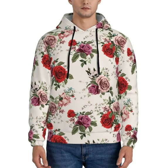Sikiie Rose Flowers Men's Hoodie, Essentials Hoodie, Sweatshirt, Pullover Hooded Sweatshirt for Men-X-Large