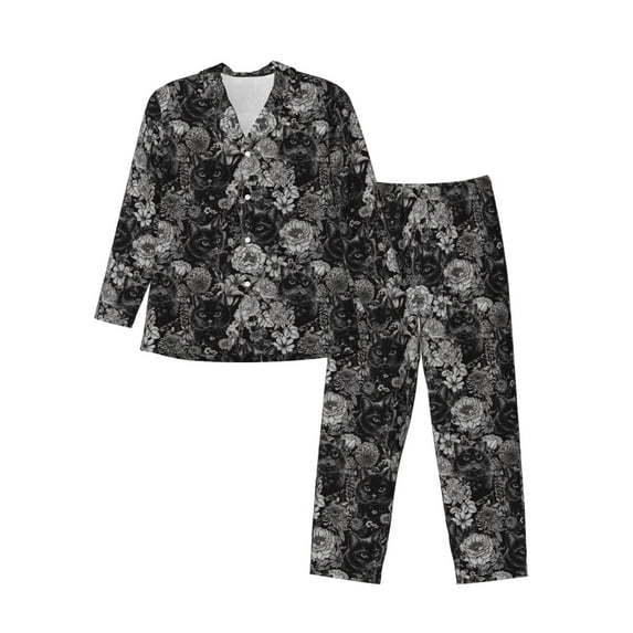 Sikiie Rose Flowers Mens Pajama Set, Soft Warm Long Sleeve Sleepwear, Cozy Button-Down Pjs for Men-Large