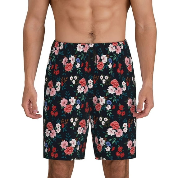 Sikiie Rose Flowers Mens Pajama Shorts, Lightweight Lounge Pant with Pockets Soft Sleep Pj Shorts for MenX-Large
