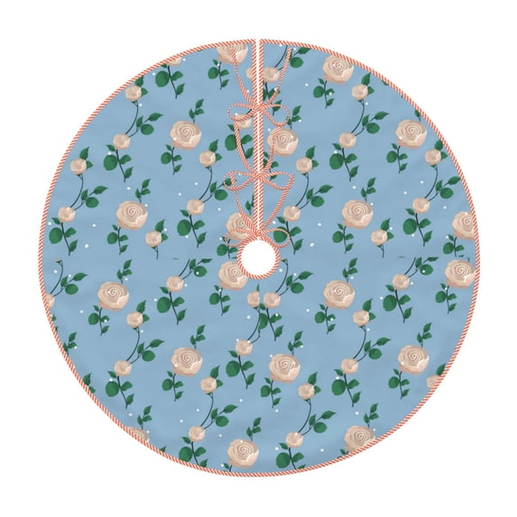 Sikiie Rose Flowers Nativity Christmas Tree Skirt, Jesus Christian Winter Holiday Tree Mat Decoration(30-48IN)30"