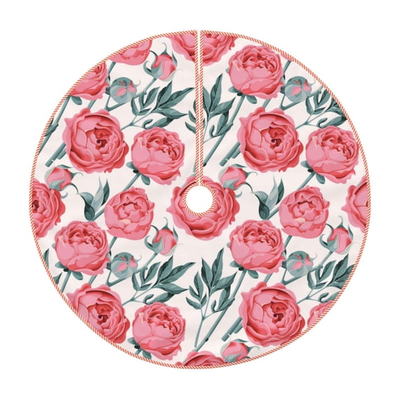 Sikiie Rose Flowers Nativity Christmas Tree Skirt, Jesus Christian Winter Holiday Tree Mat Decoration(30-48IN)30"