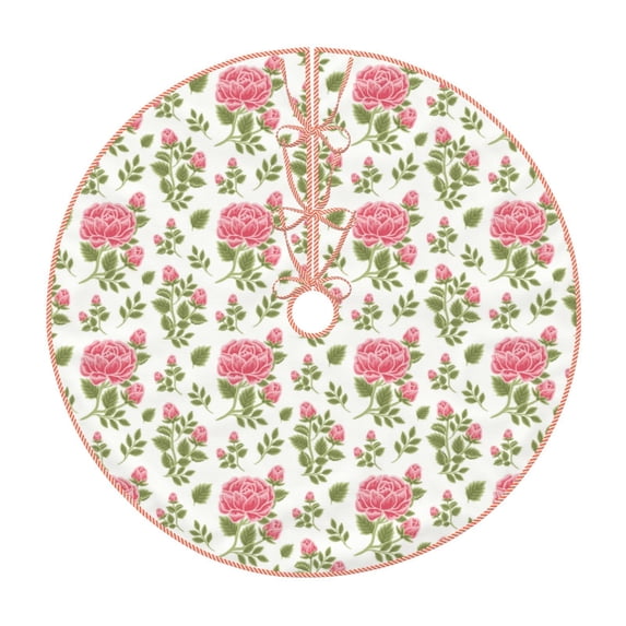 Sikiie Rose Flowers Nativity Christmas Tree Skirt, Jesus Christian Winter Holiday Tree Mat Decoration(30-48IN)48"