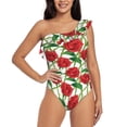 thumbnail image 1 of Sikiie Rose Flowers Print Women One Piece Swimsuits Tummy Control One Shoulder Bathing Suits Ruffle Swimwear, From S to XXL-Large, 1 of 6