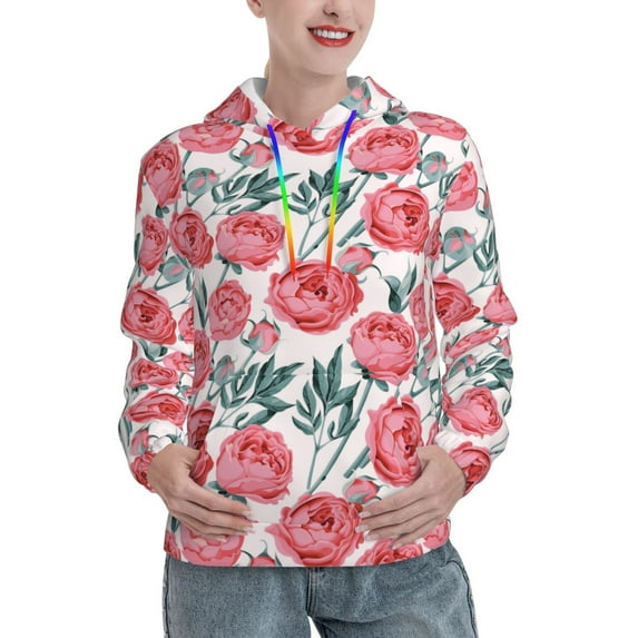 Sikiie Rose Flowers Women's Casual Hoodies Long Sleeve Lightweight Pullover Tops Loose Sweatshirt-XX-Large
