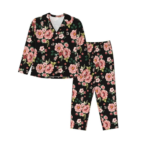 Sikiie Rose Flowers Women's Long-Sleeve Shirt and Full-Length Bottom Pajama Set (s-xxl)-Medium