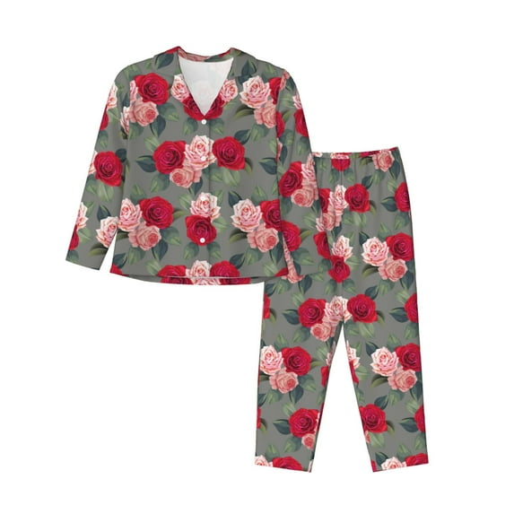 Sikiie Rose Flowers Women's Long-Sleeve Shirt and Full-Length Bottom Pajama Set (s-xxl)-XX-Large