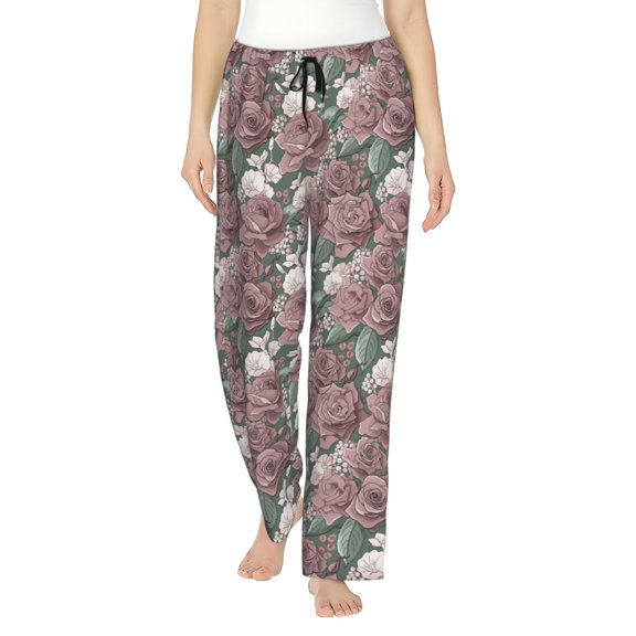 Sikiie Rose Flowers Women’s Ultra-Soft Comfy Lounge Pants Sleepwear Comfy Lounge Pants Drawstring Sleep Bottoms with PocketsX-Large