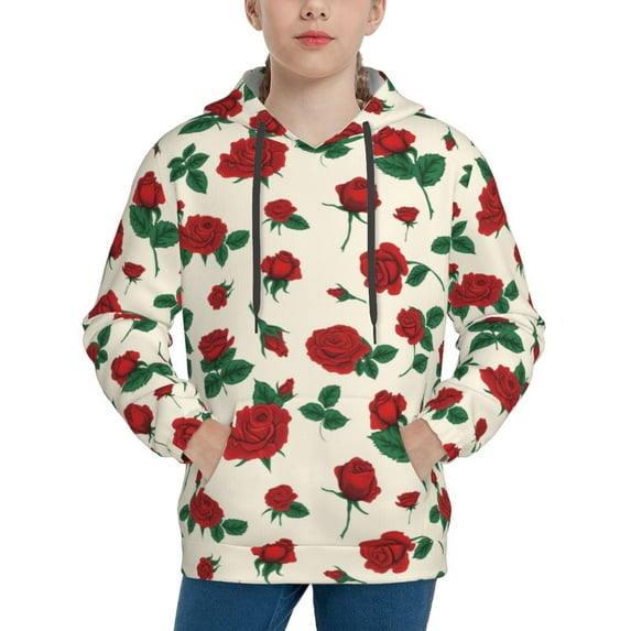 Sikiie Rose Flowers Youth Hoodie Sweatshirt Pullover Hooded Classic Casual Essentials Hoodiefor Boys Girls Kids -Large